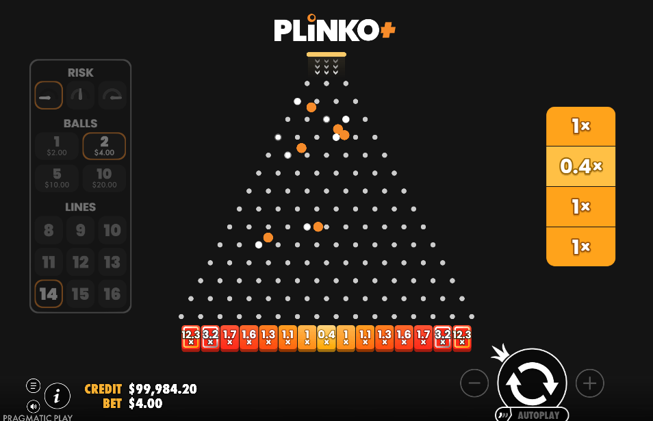 Screenshot of the Plinko simulator interface