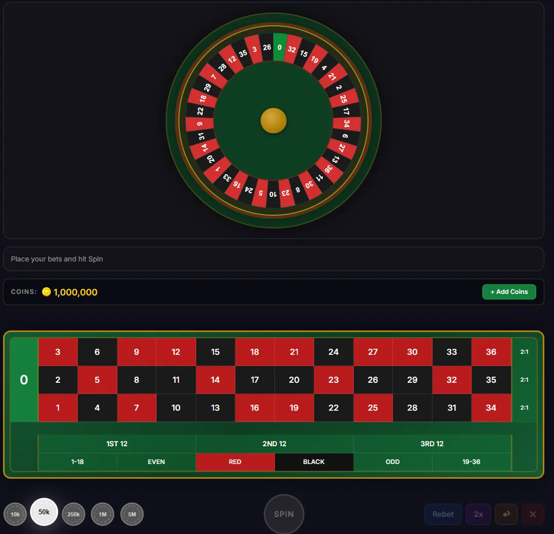 Simulador de Ruleta: rueda y tapete de apuestas — captura